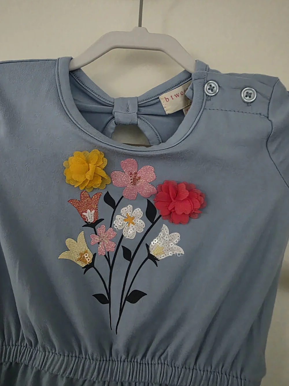 btween Light Blue Floral Applique One-Piece Romper